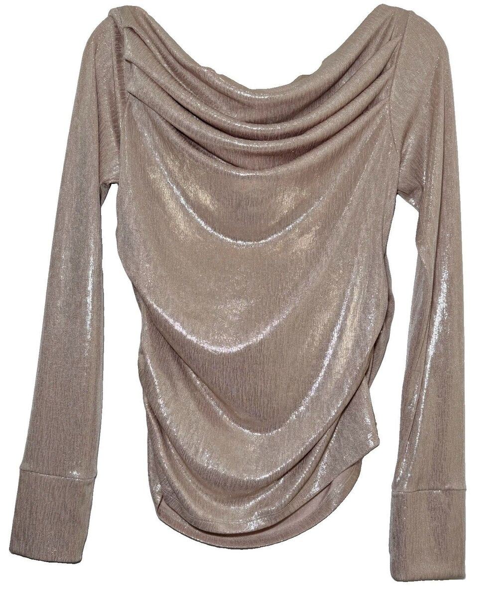 Marcella NYC Cooper Metallic Top XL Stardust Gold Draped Off Shoulder Ruched - Picture 3 of 7